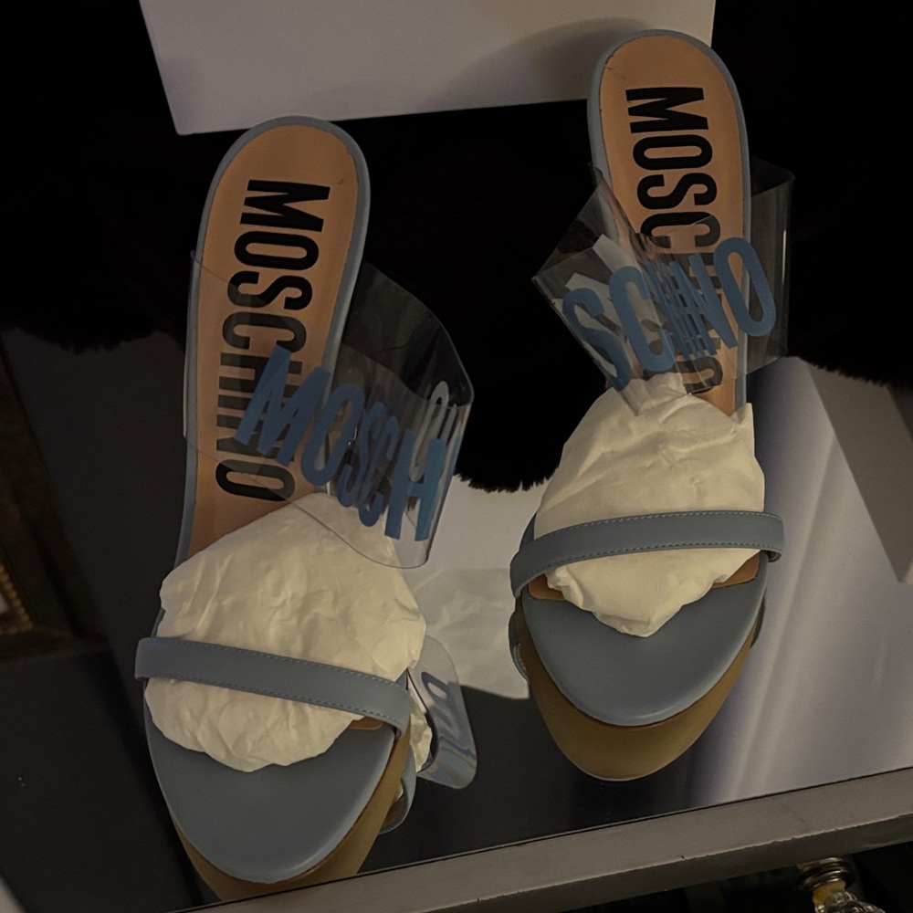 Moschino Blue Transparent Strap Sandals